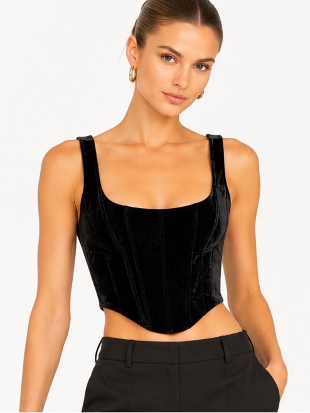 With Jéan Black Velvet Corset Bustier Crop Top Size S